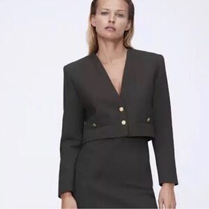 Zara Elegant Black Blazer with Gold Buttons